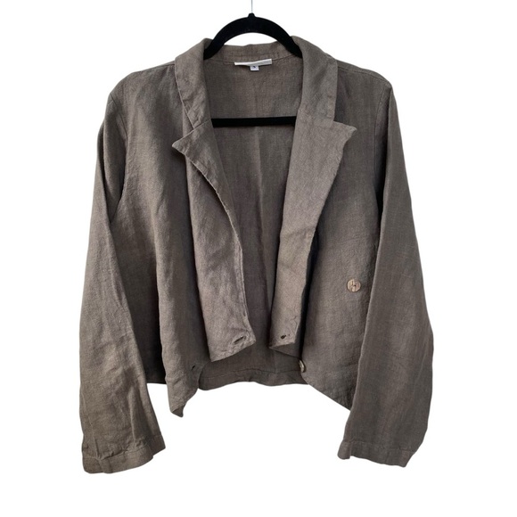 BRYN WALKER Linen Double Breasted Cropped Blazer Jacket Taupe S - Picture 7 of 11